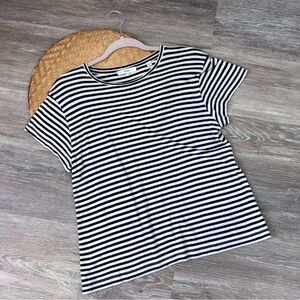 Vince navy blue striped silk‎ blend tee